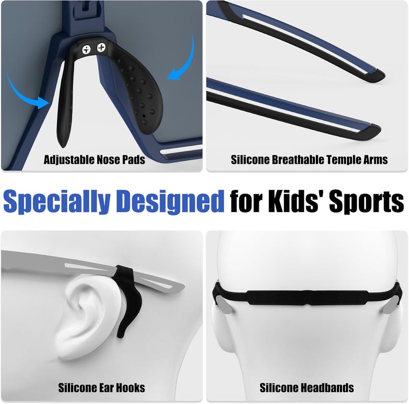 Xtiger Polarized Kids Sunglasses Youth Baseball Sunglasses UV400 Boys Girls Sports Sun Glasses for Softball Cycling Scooter - Image 5